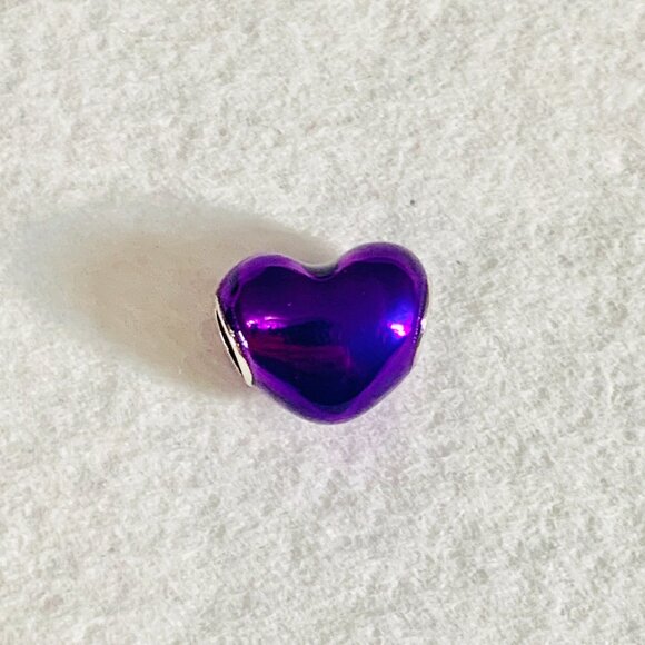 NEW Authentic Pandora METALLIC PURPLE Heart Charm 20137741 / Pandora Bracelet - Picture 2 of 7